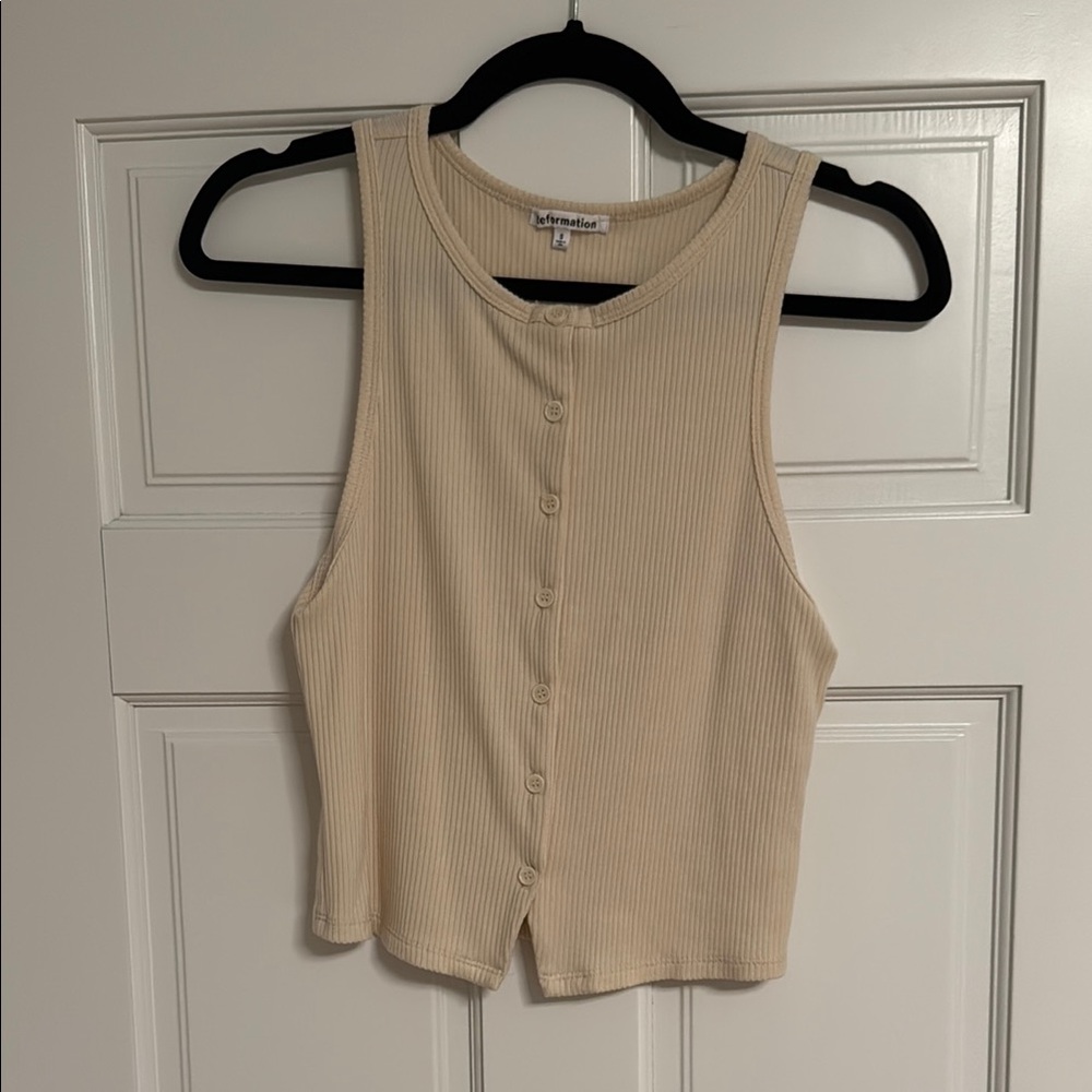 Reformation Tan Buttoned Crop Tank Top